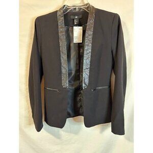 H & M Womens Open Front Blazer Jacket Tuxedo Faux Leather Trim NWT Size 6